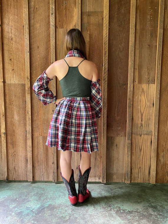 handmade plaid flannel wrap skirt, sleeves, & sca… - image 6