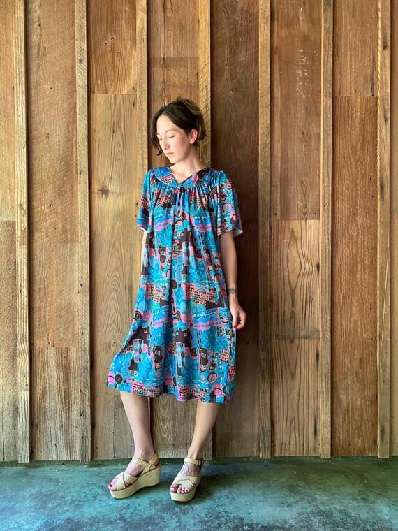 90s slinky abstract housedress - image 2