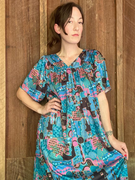 90s slinky abstract housedress - image 5