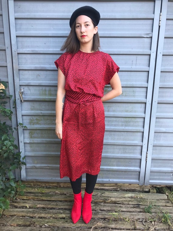 Vestido rojo con lunares negros y cintur n de fajas Etsy M xico
