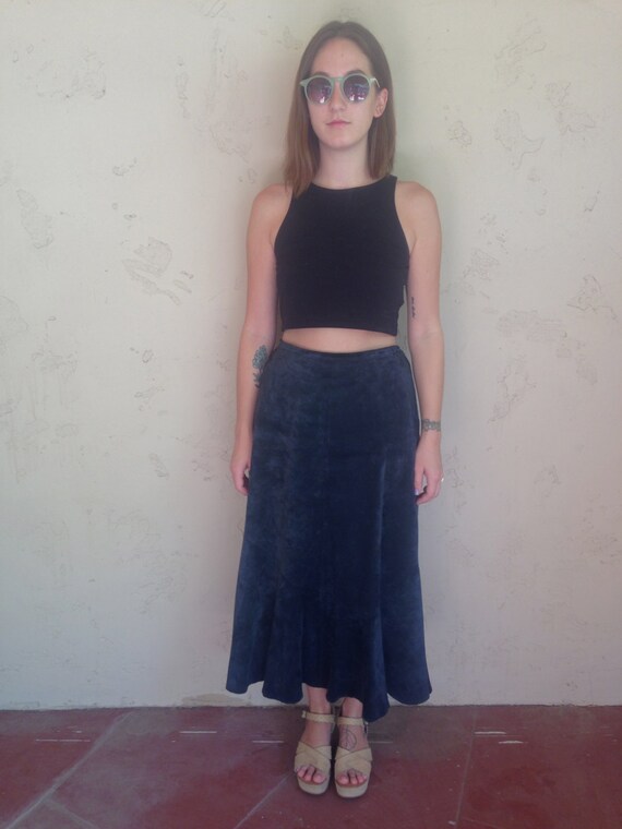 80s-90s black leather butter-soft high waisted sk… - image 5