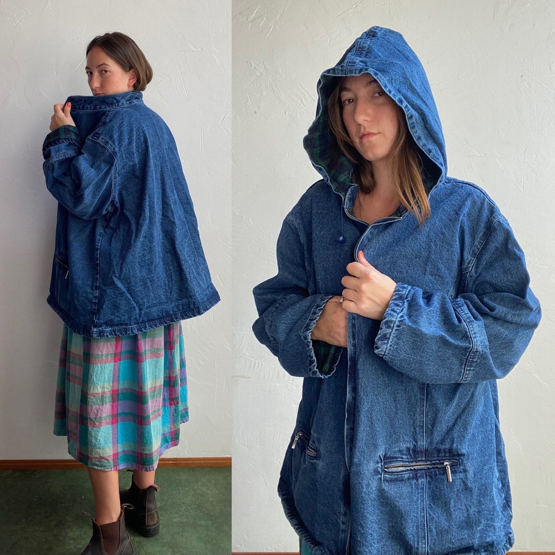 Early 90s Denim Chore Coat by North Style With Plaid Flannel - Etsy