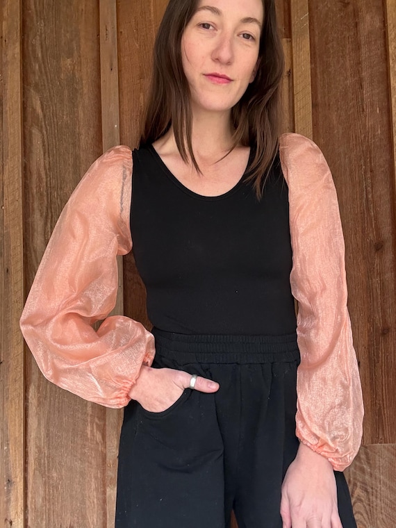 Peach iridescent translucent large puff sleeves o… - image 1