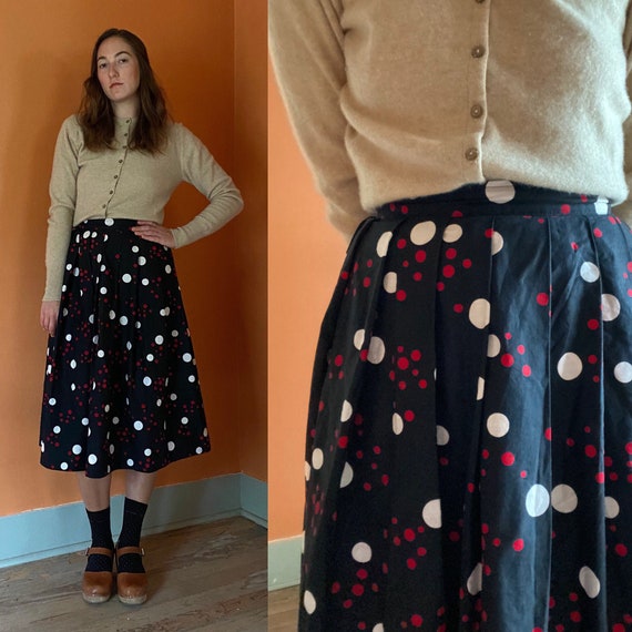 1950s handmade black full skirt with red & white p