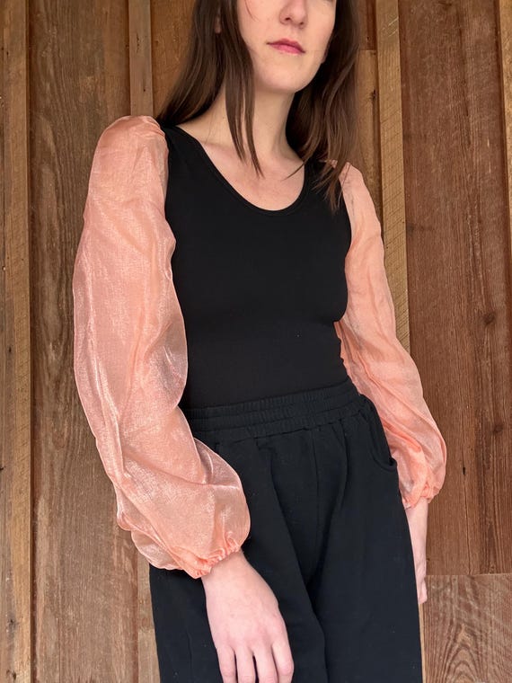 Peach iridescent translucent large puff sleeves o… - image 3