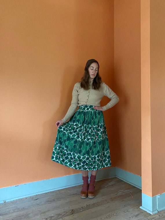 1950s handmade leaves & grass thin cotton skirt - image 2