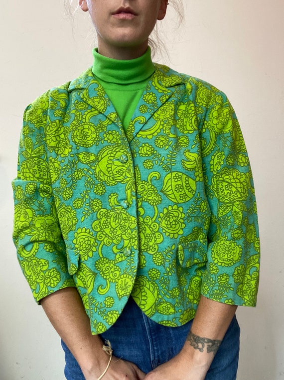 1960s handmade lime green & turquoise paisley bla… - image 7