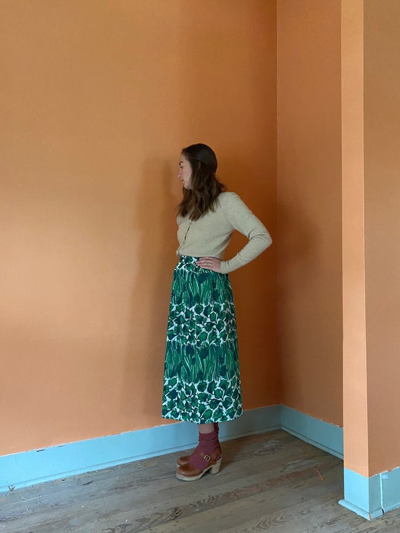 1950s handmade leaves & grass thin cotton skirt - image 4