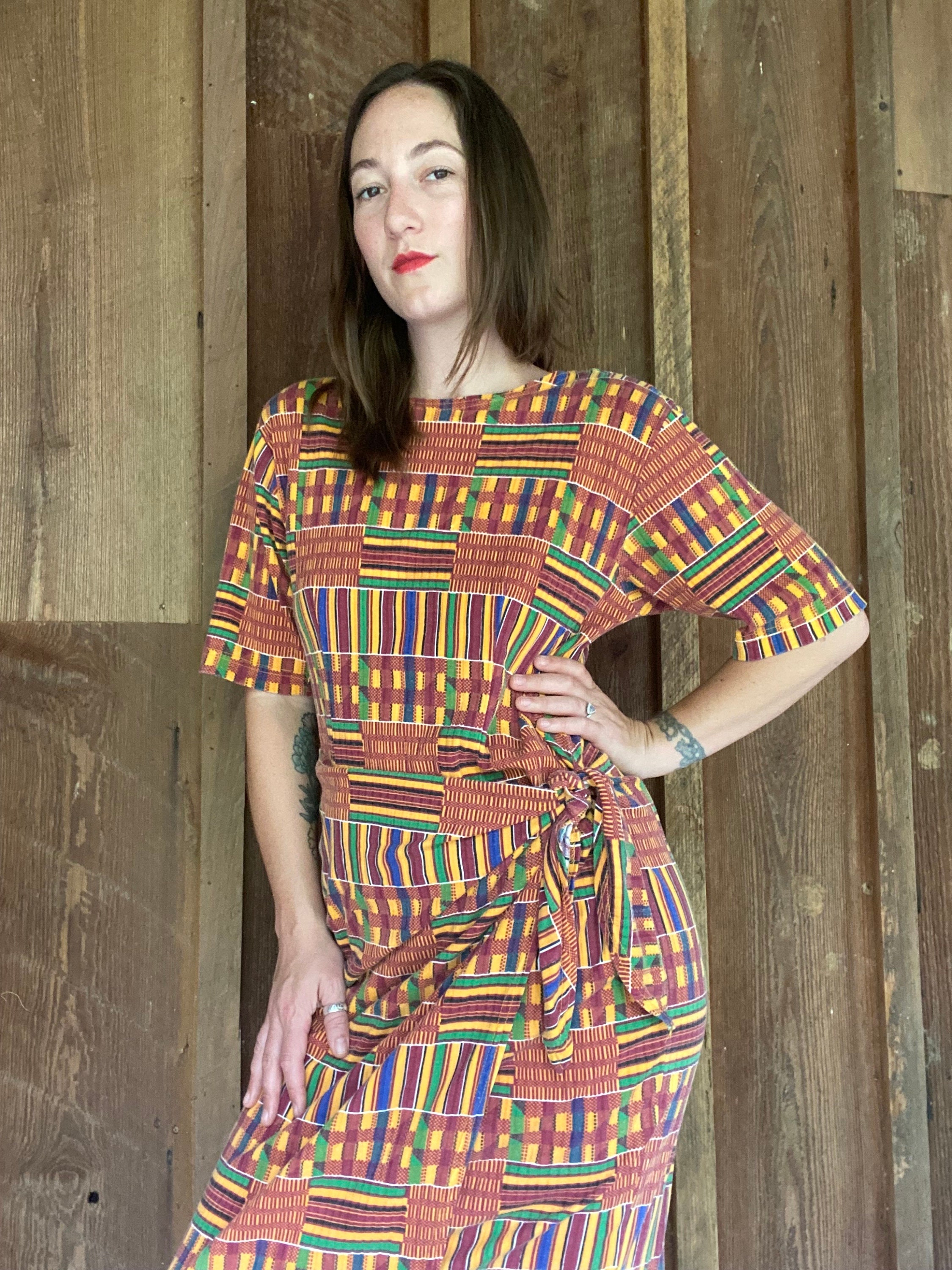90s California Gold Rush faux wrap dress