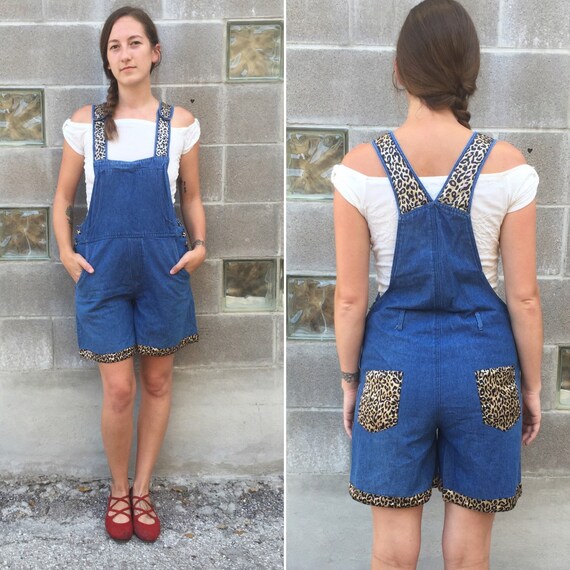 90s denim & leopard print shorter-alls