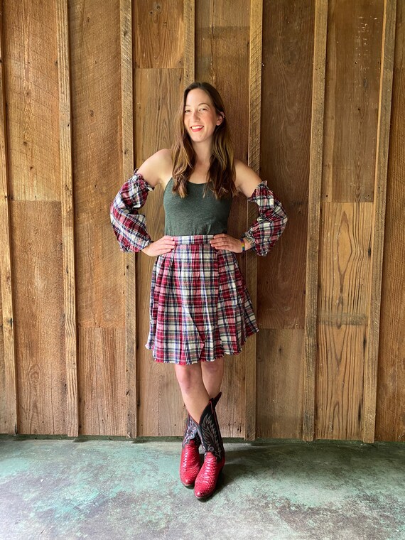 handmade plaid flannel wrap skirt, sleeves, & sca… - image 10