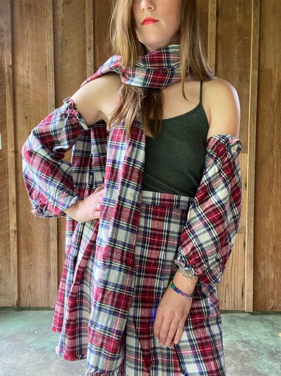 handmade plaid flannel wrap skirt, sleeves, & sca… - image 5