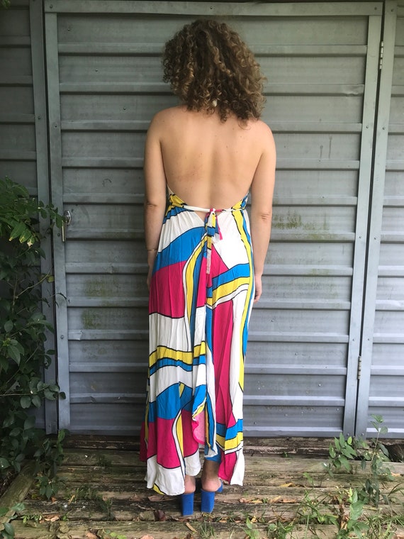 90s color block print strappy halter sundress w/ … - image 6