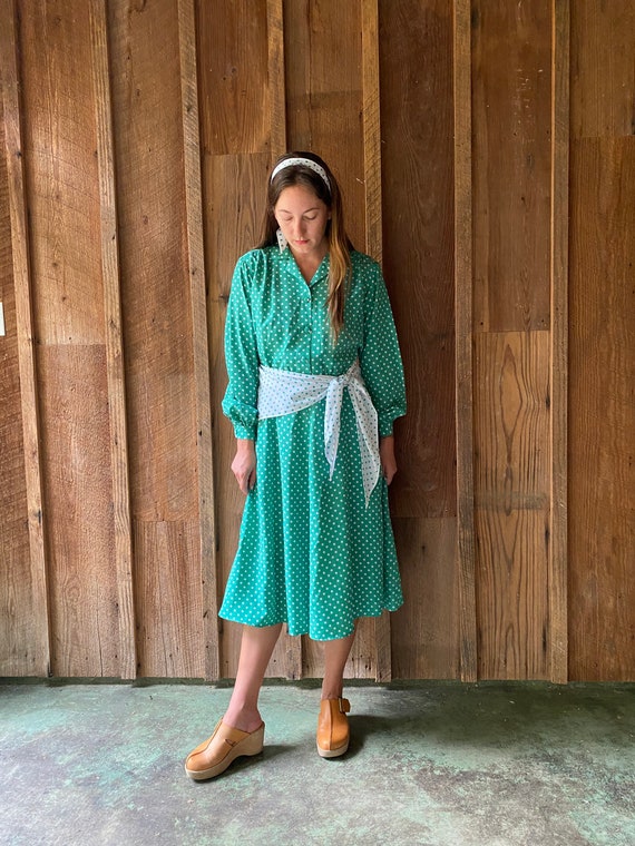 handmade green & white polka dot shirtdress w/ ma… - image 6