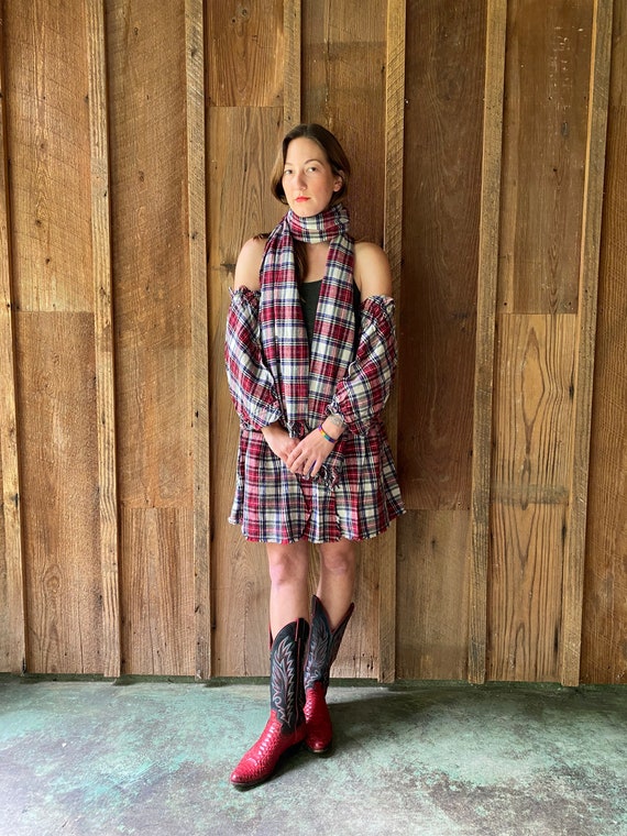 handmade plaid flannel wrap skirt, sleeves, & sca… - image 4