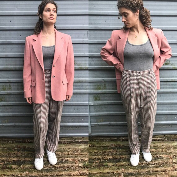 1990s Pendleton blush pink & houndstooth wool suit
