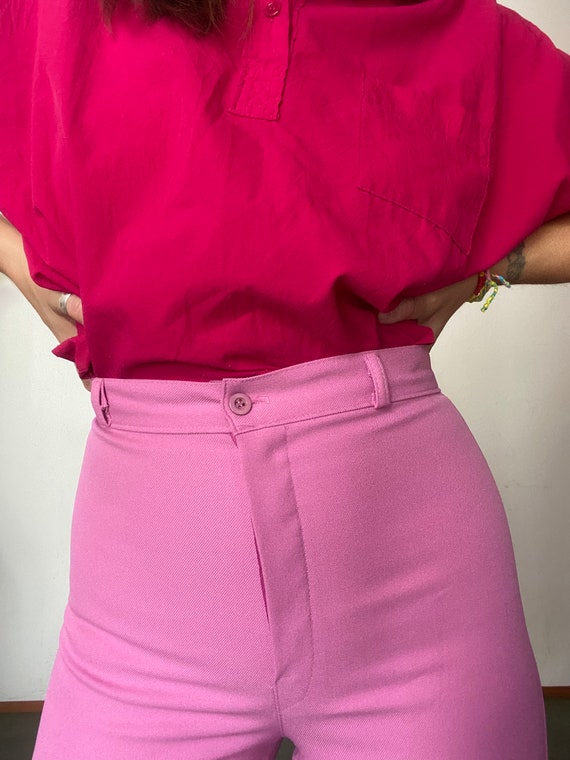 1970s Barbie pink polyester trousers - Size 12 - image 4