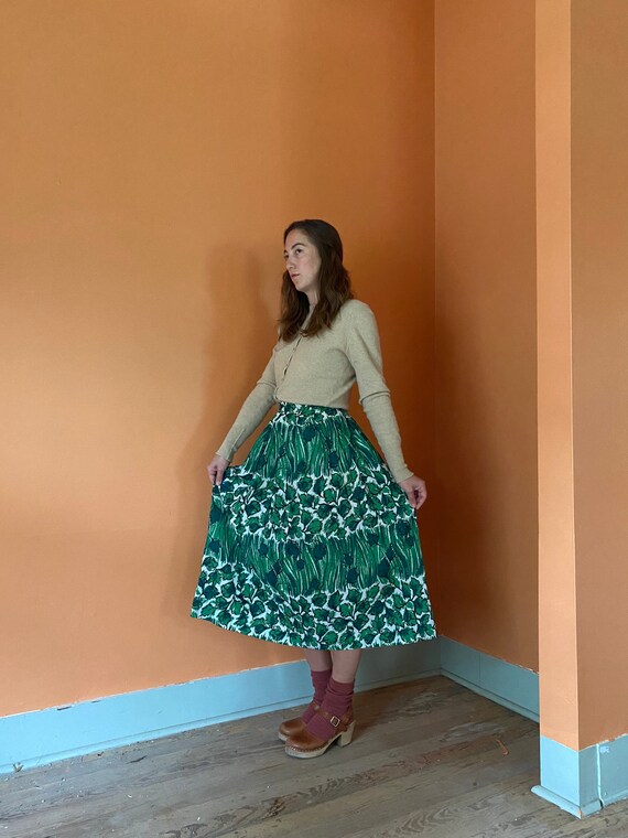 1950s handmade leaves & grass thin cotton skirt - image 3