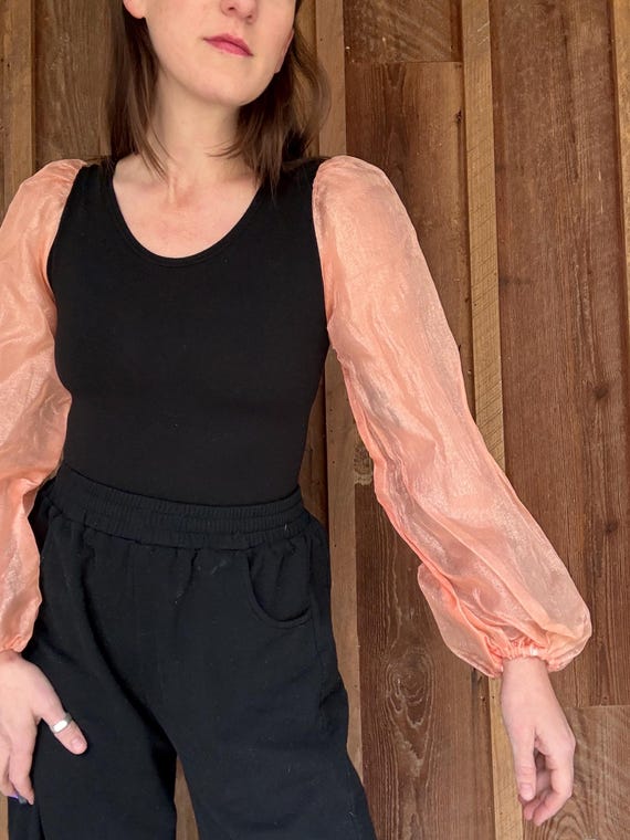 Peach iridescent translucent large puff sleeves o… - image 5