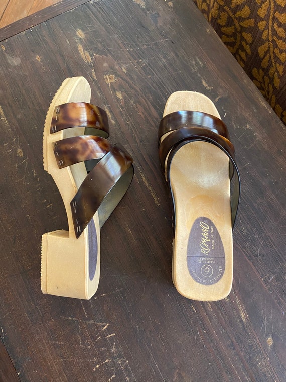 70s Romano Italian clogs with tortoise shell stra… - image 7