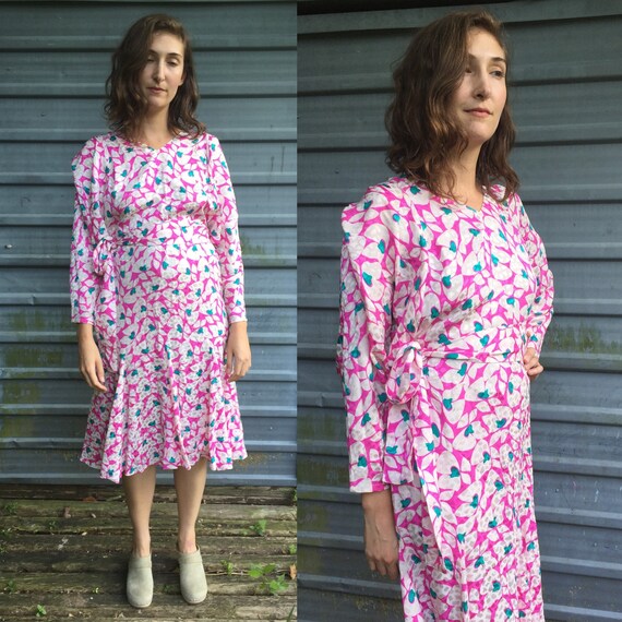 1980s floral silk Nora Noh dolman sleeve dress