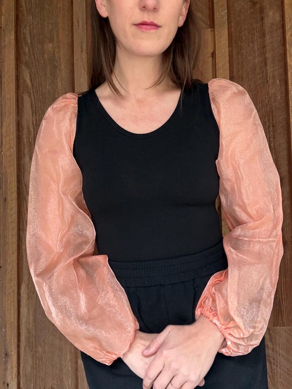Peach iridescent translucent large puff sleeves o… - image 9