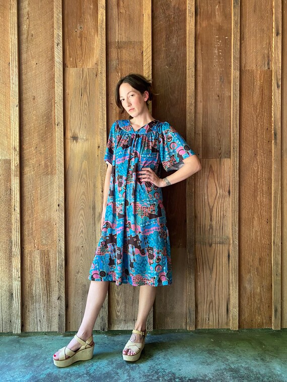 90s slinky abstract housedress - image 4