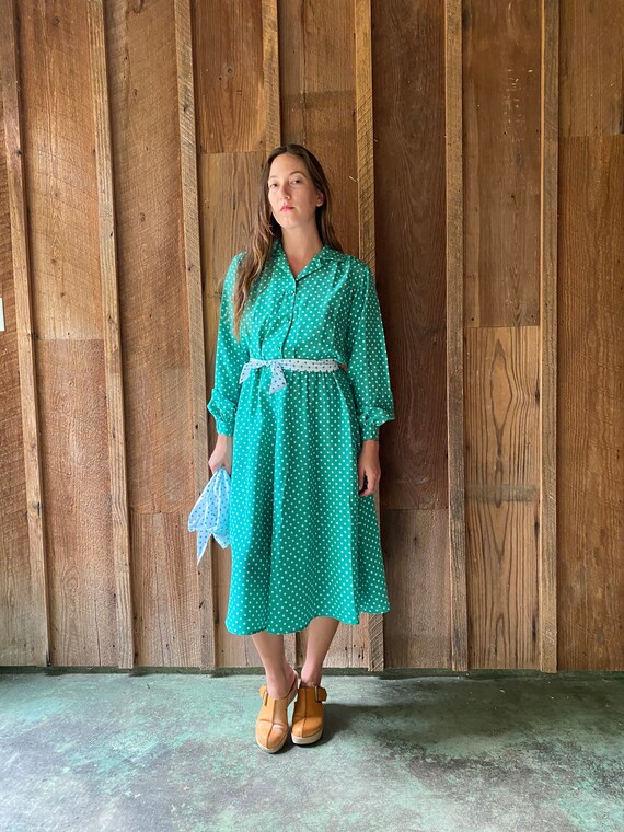 handmade green & white polka dot shirtdress w/ ma… - image 10