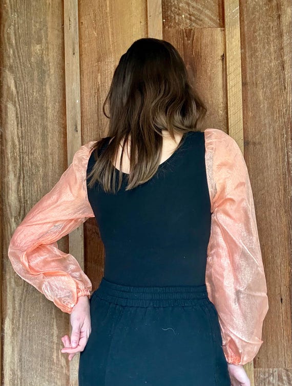 Peach iridescent translucent large puff sleeves o… - image 12