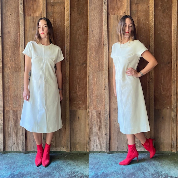 1960s Handmade Creamy White Thick Polyester Trapeze Dress - Etsy 