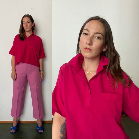 1980s Fuchsia boxy fit polo shirt by Cortiva