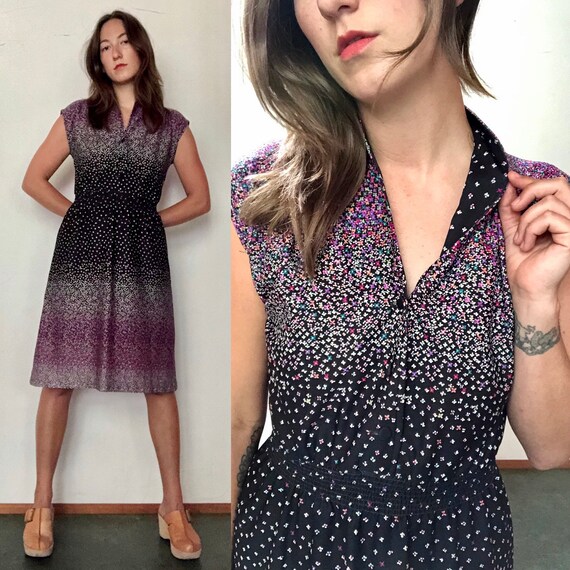 60s-70s floral ombre shirt dress