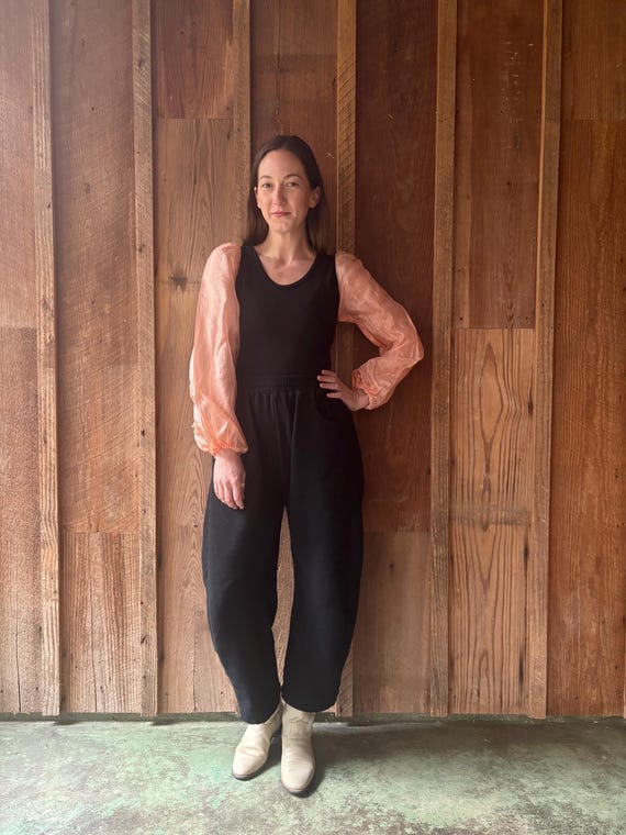 Peach iridescent translucent large puff sleeves o… - image 4