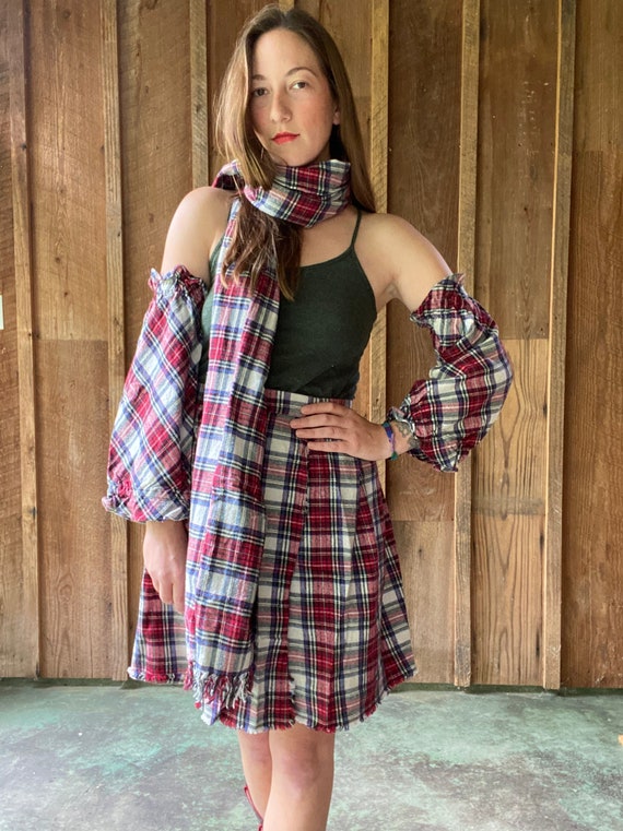 handmade plaid flannel wrap skirt, sleeves, & sca… - image 8