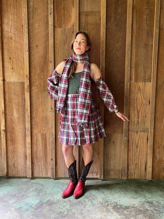 handmade plaid flannel wrap skirt, sleeves, & sca… - image 2