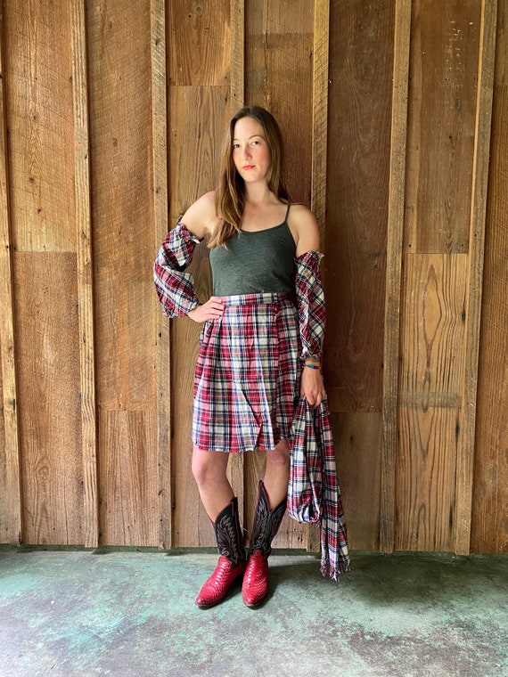handmade plaid flannel wrap skirt, sleeves, & sca… - image 7