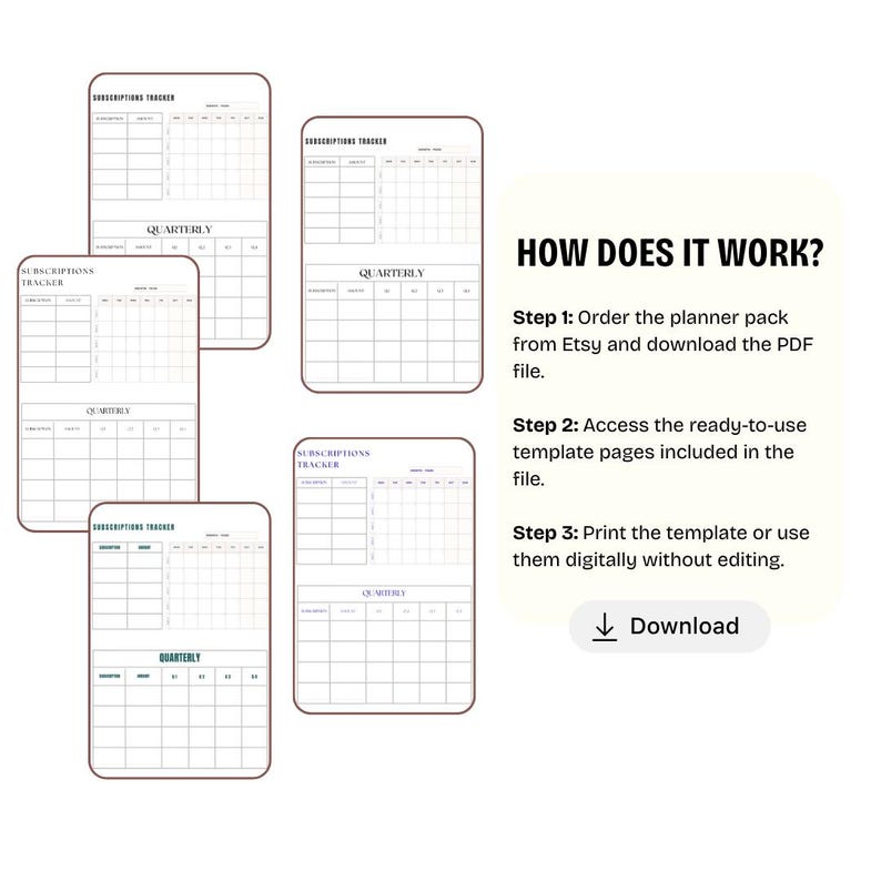 Monthly Subscriptions Tracker PNG PDF Digital Subscription Log ...
