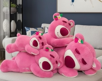 Pink Strawberry Bear Plush Pillow | Giant Lotso Pink Bear Plush Toy | Cute Kawaii Teddy Bear Pillow | Soft Stuffed Animal Bear Pillow