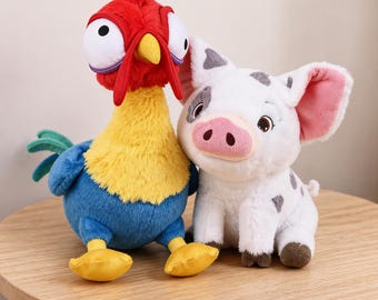 Pelúcia de Porco e Galinha | Pelúcia Kawaii de Porco e Galo | Pelúcia de Galo Inspirada em Anime | Pelúcia de Animais de Fazenda