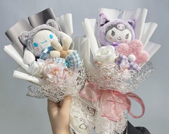 Buquê Sanrio Kawaii de Pelúcia | Buquê Hello Kitty com Boneca de Pelúcia Fofa de Desenho Animado | Arranjo de Flores Artificiais da Hello Kitty
