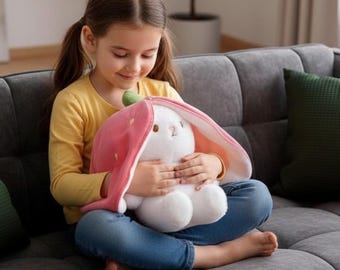 Coelho de Pelúcia Morango e Cenoura | Coelho de Pelúcia Reversível da Páscoa | Coelho de Pelúcia Gigante e Fofo com Frutas | Presente Kawaii de Pelúcia Macia para Namorados