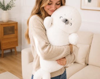 Pelúcia Foca Dormindo Kawaii 70 cm | Almofada de Foca Branca Macia | Brinquedo de Pelúcia Aconchegante para Casa e Cama | Pelúcia de Foca Fofa e Calmante, Animal de Pelúcia Foca