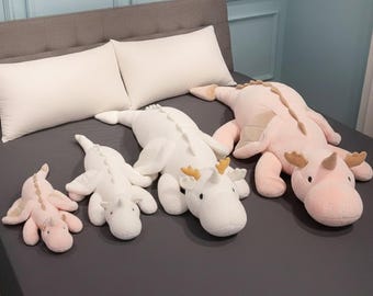Almofada de Pelúcia Dragão Gigante 70 90 110 130 150 cm | Dragão de Neve de Pelúcia Macio | Brinquedo de Pelúcia Kawaii Fantástico | Almofada Grande e Aconchegante