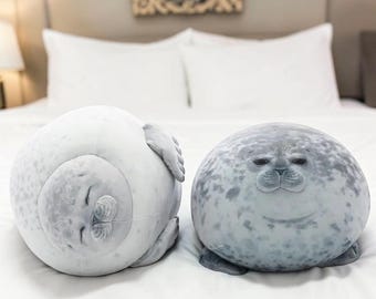 Almofada de Pelúcia de Foca | Foca de Pelúcia Fofa de 20, 30, 40 e 60 cm | Almofada Kawaii de Leão Marinho | Pelúcia Macia de Animal | Decoração Aconchegante para o Quarto
