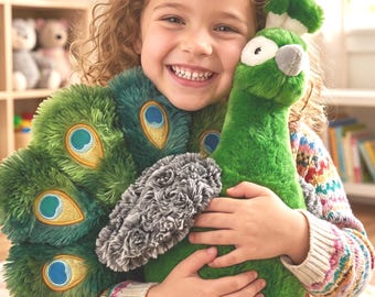 Pavão de Pelúcia | Boneco de Pelúcia Realista de Pavão | Pelúcia Macia | Pavão de Cauda Longa | Pelúcias Fofas | Pavão de Pelúcia Grande