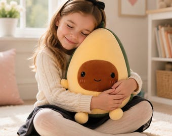 Peluche de aguacate / Almohada grande de peluche de aguacate / Muñeco de peluche kawaii con forma de comida / Cojín de peluche adorable para niños y amantes de la comida / Juguete de peluche de fruta