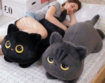 Kawaii Black Cat Plush Pillow | Cute Black Cat Stuffed Toy 50 70 90cm | Cute Kawaii Cat Doll | Soft Plush Cushion | Cozy Room Decor Gift