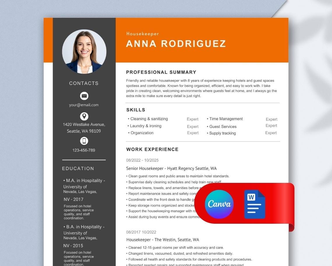 Resume Template Canva Editable, Minimalist ATS Friendly CV With Photo ...