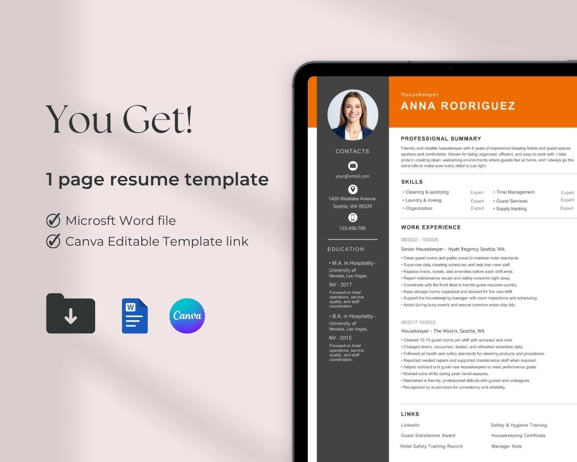 Resume Template Canva Editable, Minimalist ATS Friendly CV With Photo ...