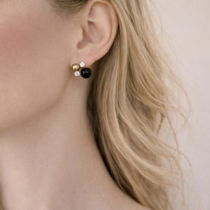 Vintage Tiger Eye Pearl Stud Earrings, Gold Crystal Earrings, Elegant Statement Jewelry, Unique Gift for Her